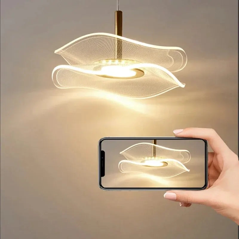 Lotusblad LED-hanglamp - Moderne gouden acryl plafondlamp