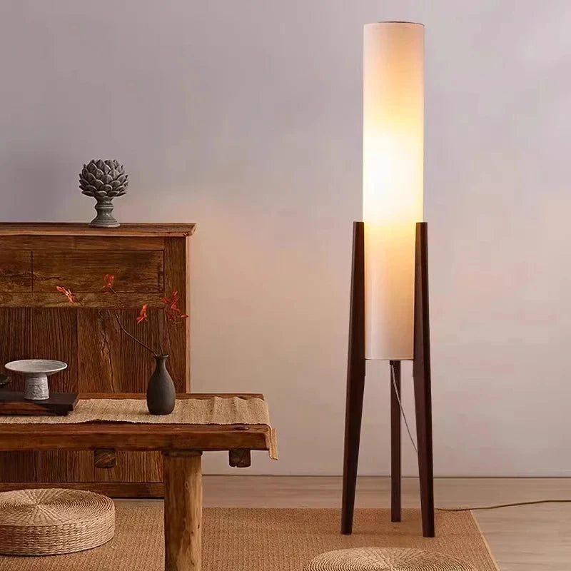 Japanese Retro Solid Wood Floor Lamp - Fabric Lampshade Standing Light