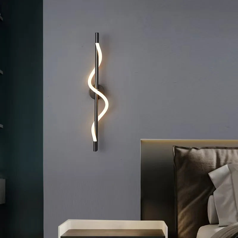 LED-spiraalwandlamp – moderne zwarte en gouden wandlamp | Slaapkamer, woonkamer, hal