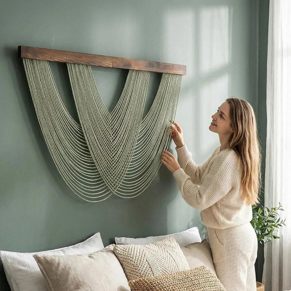 Handgewebte Makramee-Wanddekoration – Nordischer Stil, 100 × 60 cm