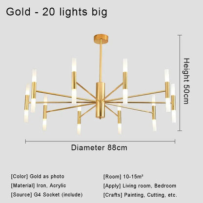 Moderne LED-Pendelleuchte im nordischen Design – G4-Kronleuchter Schwarz/Gold