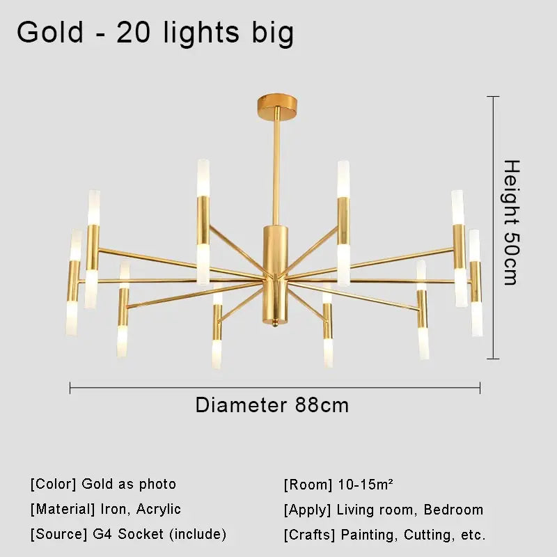Moderne LED-Pendelleuchte im nordischen Design – G4-Kronleuchter Schwarz/Gold