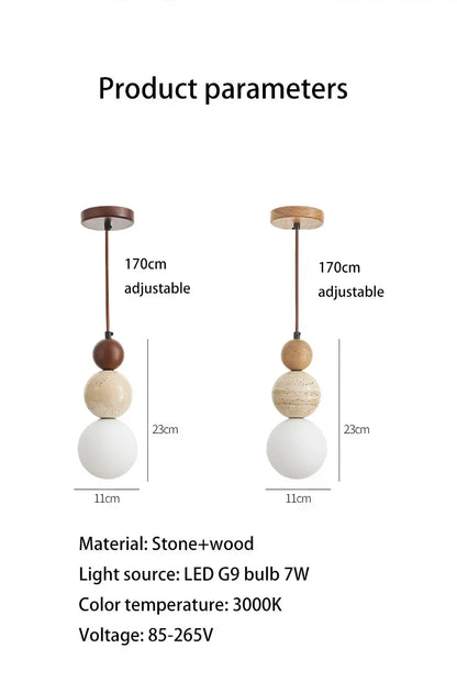 Rustieke hanglamp van hout en steen - middeleeuwse Bauhaus-designerkroonluchter