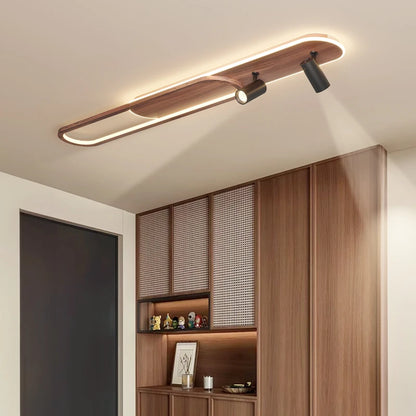 Lineair LED-plafondlicht met walnootafwerking en spot