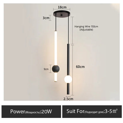 Minimalistische hanglamp naast het bed - moderne LED-lamp met één kop
