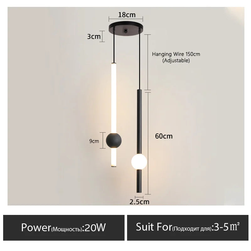 Minimalistische hanglamp naast het bed - moderne LED-lamp met één kop