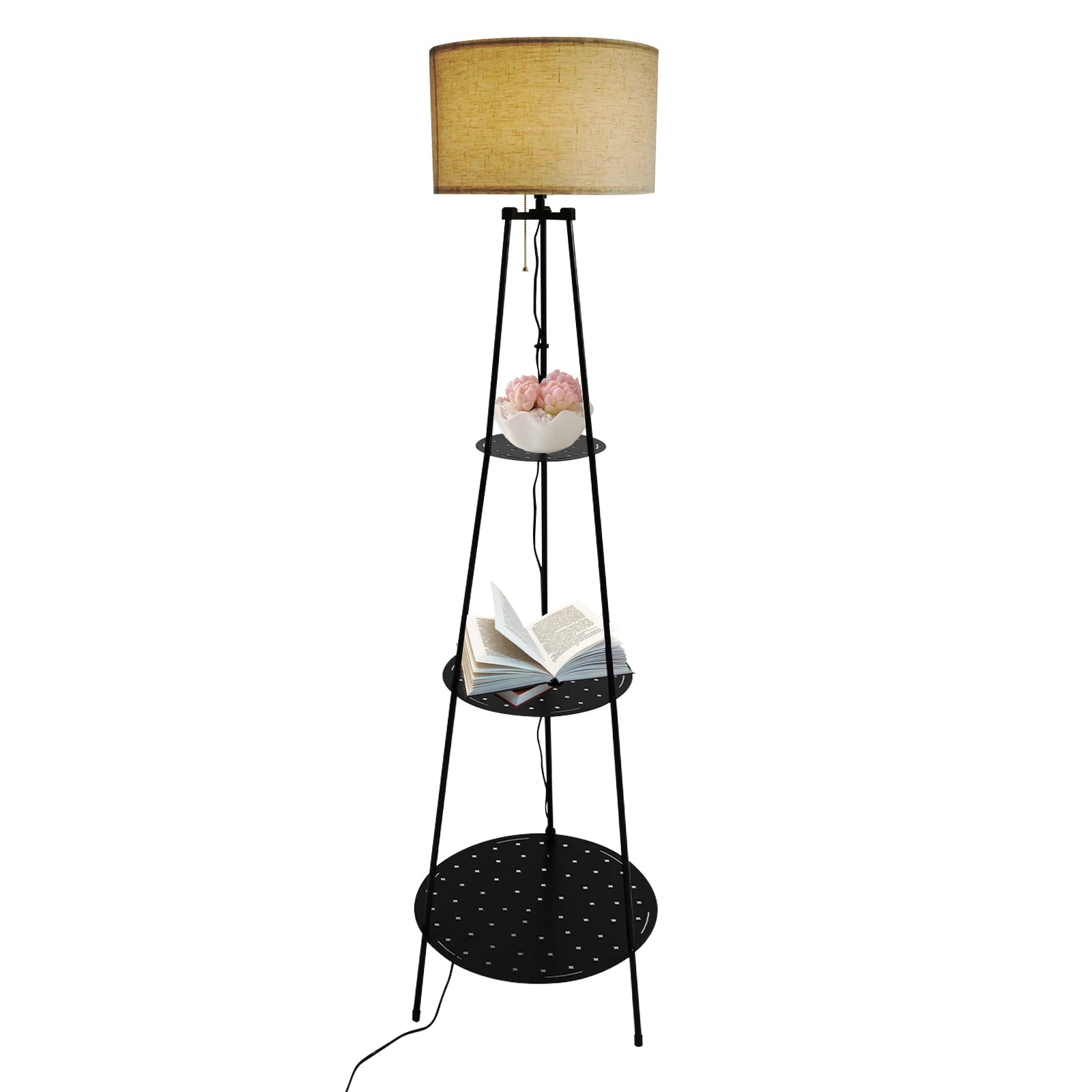 Moderne staande lamp met 3-laags plank - E27 staande lamp met opbergruimte