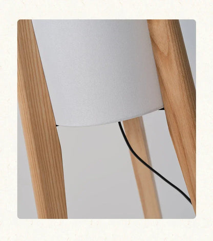 Japanse retro vloerlamp van massief hout - staande lamp met stoffen lampenkap