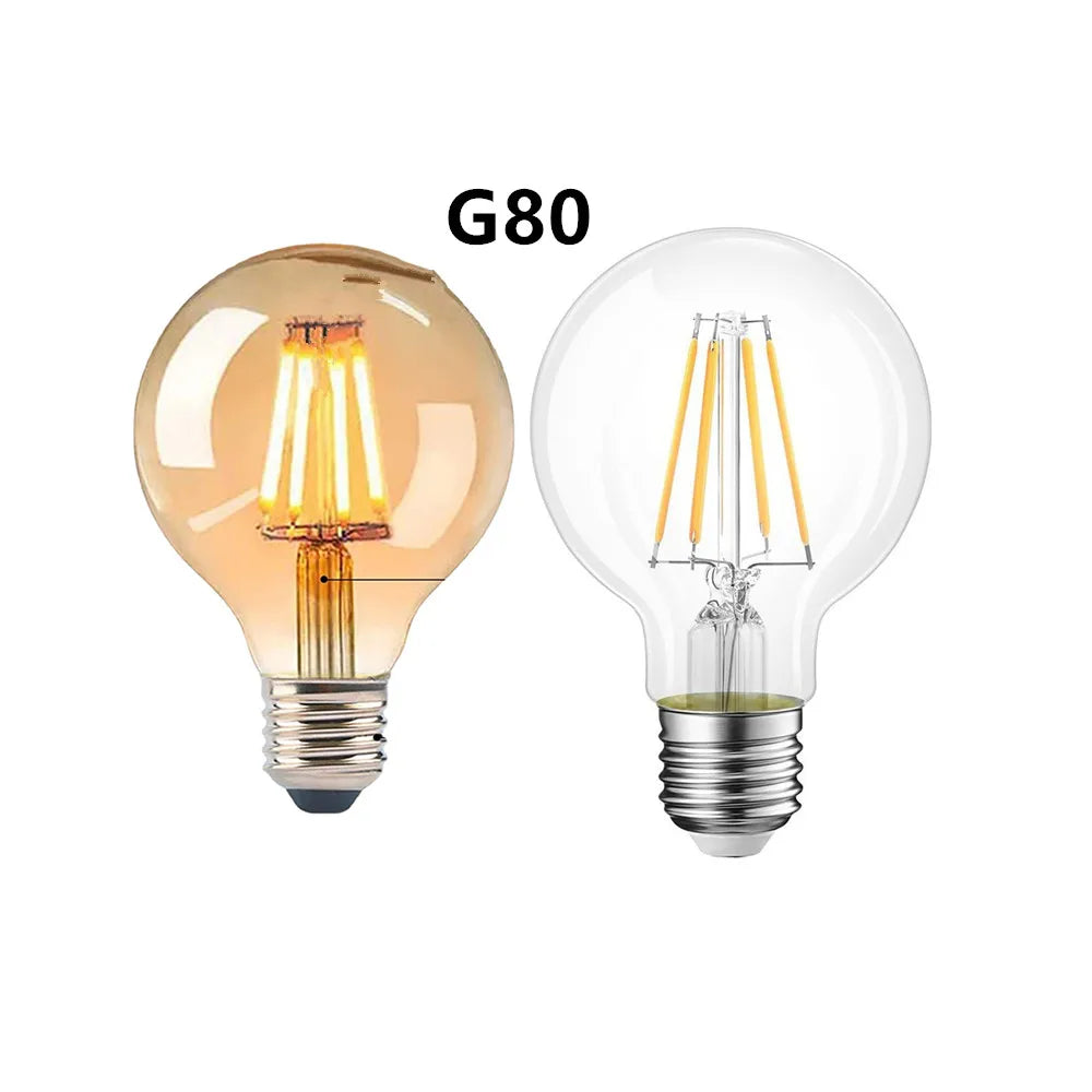 G80 LED Edison-lamp E27 dimbaar 10W vintage bolvormige lamp warm wit 2700K amberkleurig glas retro gloeidraad decoratieve lamp 220V energiebesparend