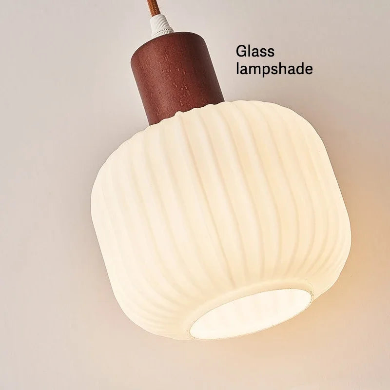 Melkglazen LED Hanglamp met Houten Pendel