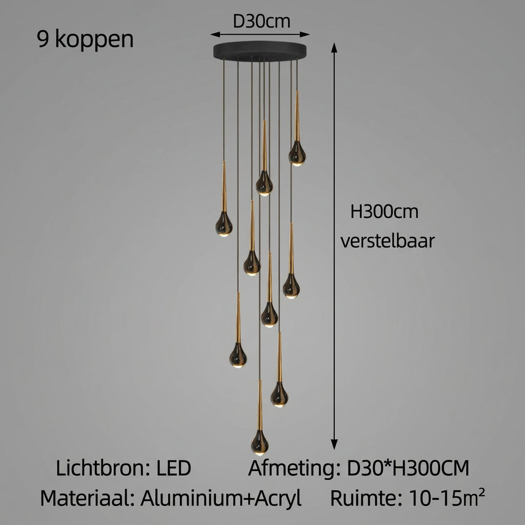 Druppel videlamp voor trappenhuis - LED Zwart en Goud