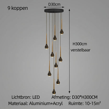 Druppel videlamp voor trappenhuis - LED Zwart en Goud