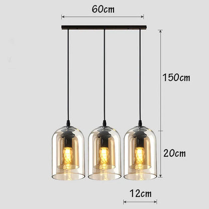 Moderne Hanglamp – Glas & IJzer, 1 of 3 Koppen, Dimbaar