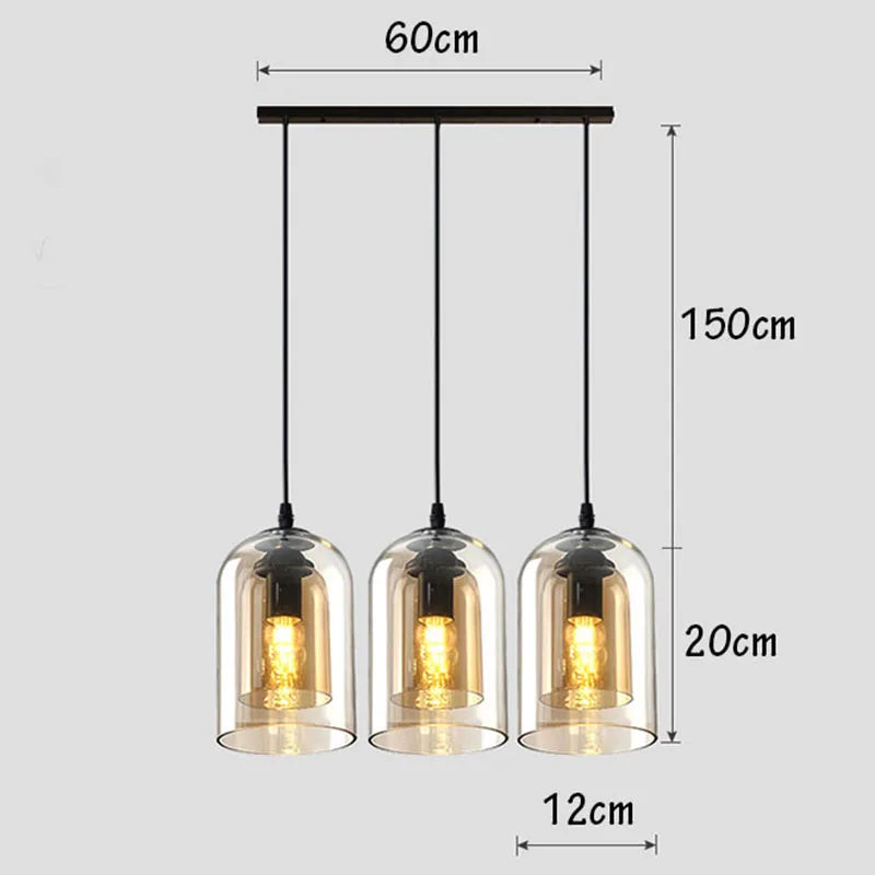 Moderne Hanglamp – Glas & IJzer, 1 of 3 Koppen, Dimbaar