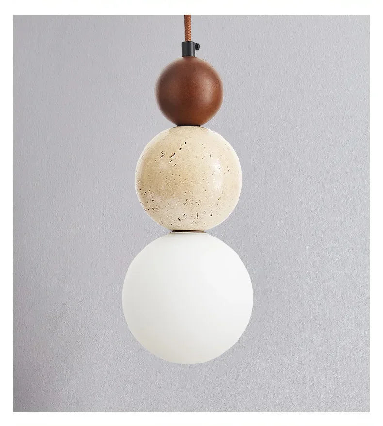 Rustieke hanglamp van hout en steen - middeleeuwse Bauhaus-designerkroonluchter