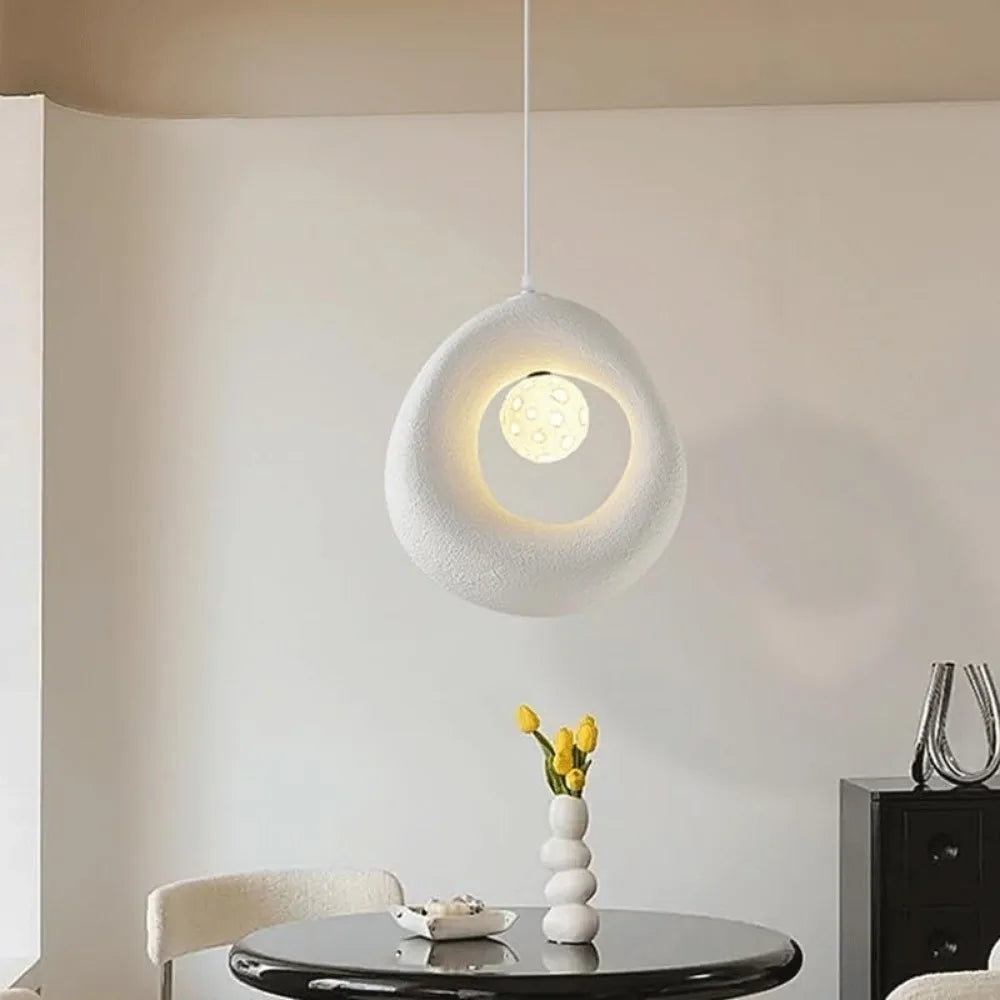 Moderne Wabi-Sabi hanglamp - Witte getextureerde plafondlamp