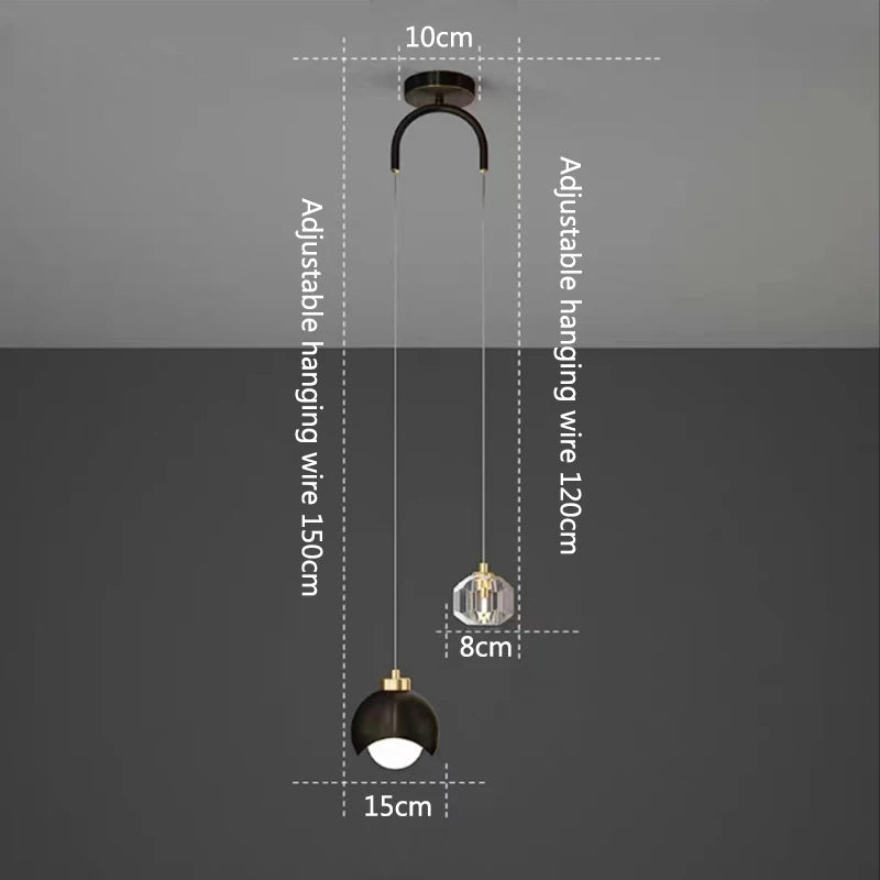 Boogarm Kristallen Hanglamp – Zwart & Goud