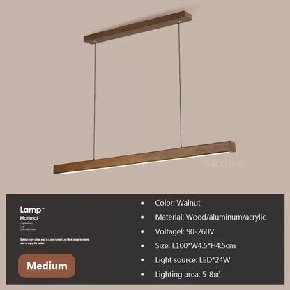 LED hanglamp - lange houten strip - keukeneilandverlichting
