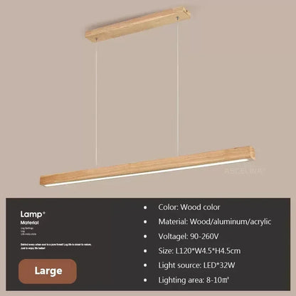 LED hanglamp - lange houten strip - keukeneilandverlichting