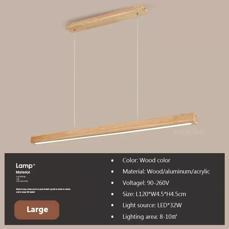 LED hanglamp - lange houten strip - keukeneilandverlichting