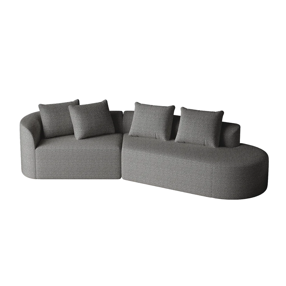 Luxe donkergrijze chenille cloudbank - 4-zits gebogen hoekbank 