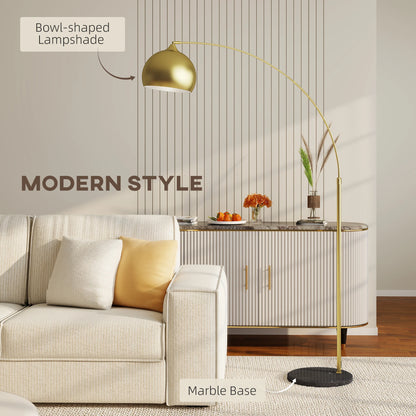 Verstelbare boogvormige vloerlamp - Moderne gouden staande lamp met voetbediening