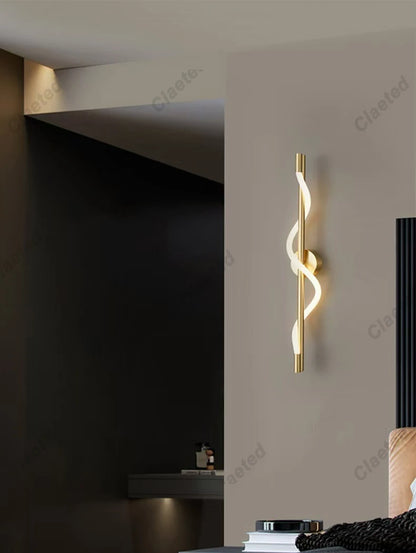 LED-spiraalwandlamp – moderne zwarte en gouden wandlamp | Slaapkamer, woonkamer, hal