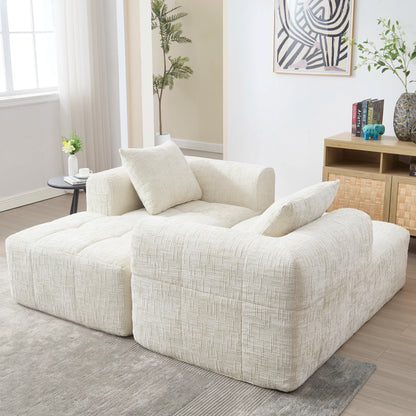 Luxe beige chenille chaise longue bank - 2-zits met opbergvakken 