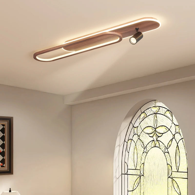 Lineair LED-plafondlicht met walnootafwerking en spot