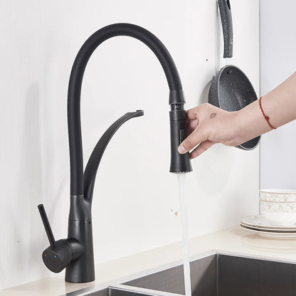 Matte Black Kitchen Faucet – Pull-Down Swivel Spout | Deck Mounted Mixer Tap