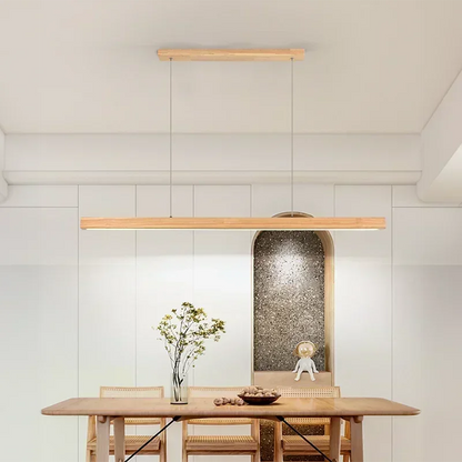 LED hanglamp - lange houten strip - keukeneilandverlichting