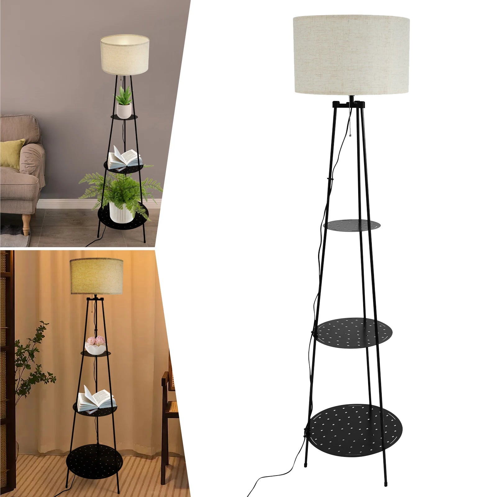 Moderne staande lamp met 3-laags plank - E27 staande lamp met opbergruimte