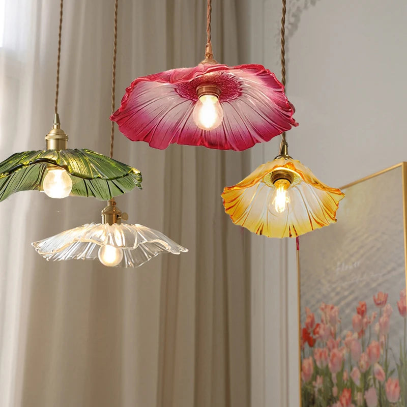 Flower Glass Pendant Lamp - Copper Ceiling Chandelier
