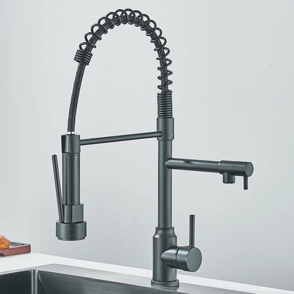 Dual Spout Kitchen Faucet with Pull-Out Spring Sprayer – Chrome | Mixer Tap