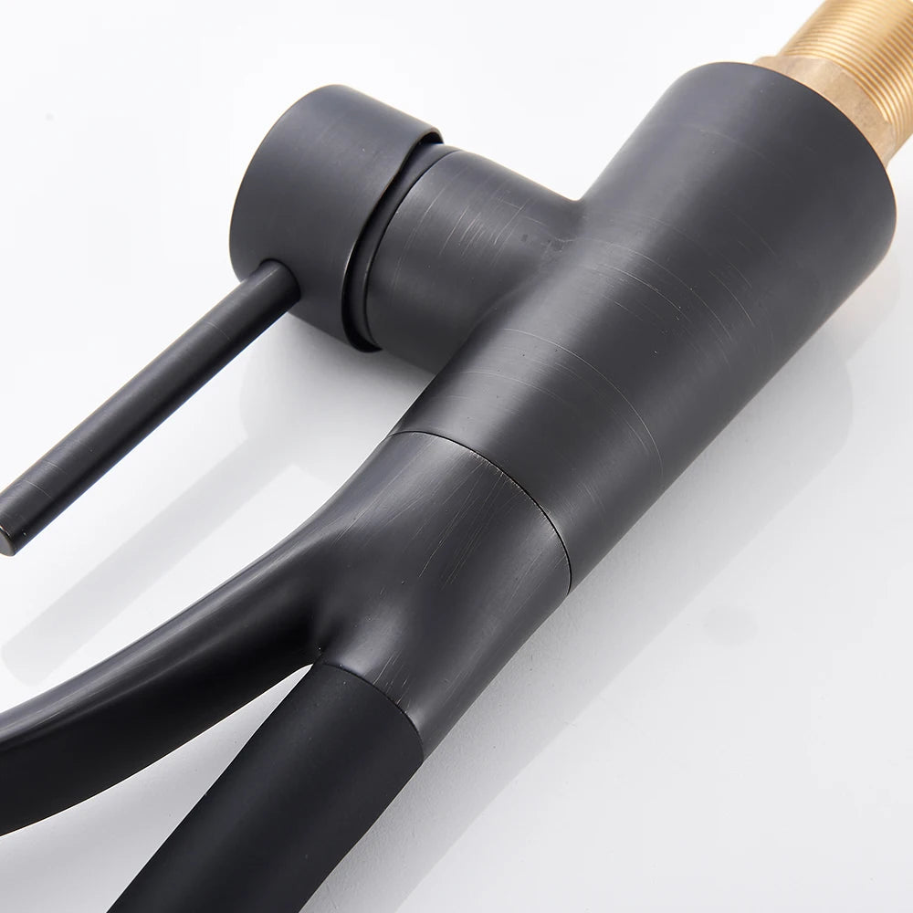 Matte Black Kitchen Faucet – Pull-Down Swivel Spout | Deck Mounted Mixer Tap