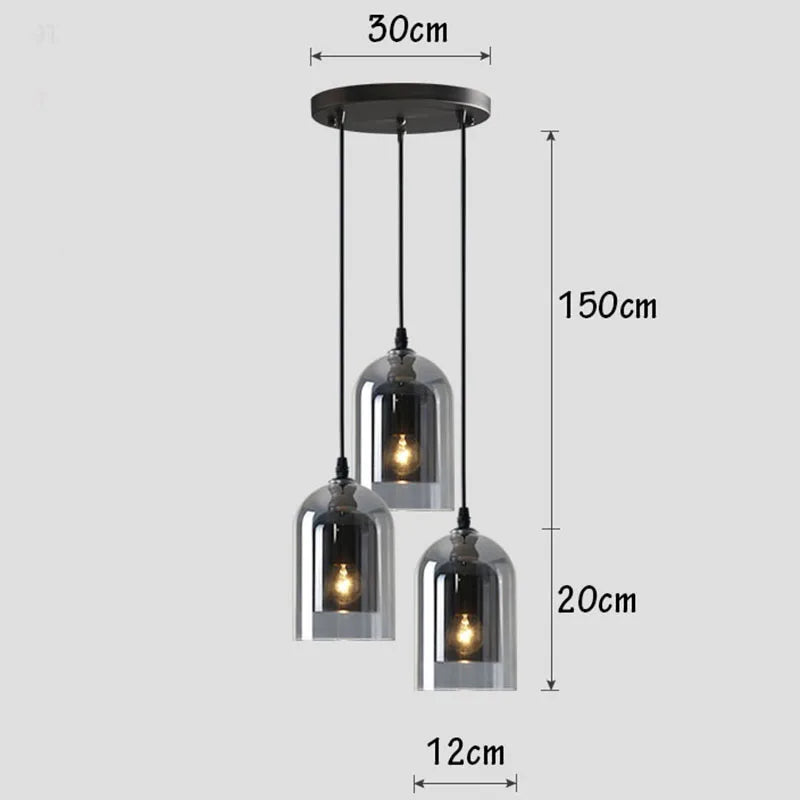 Moderne Hanglamp – Glas & IJzer, 1 of 3 Koppen, Dimbaar
