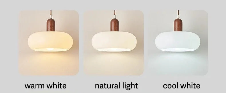 Melkglazen LED Hanglamp met Houten Pendel