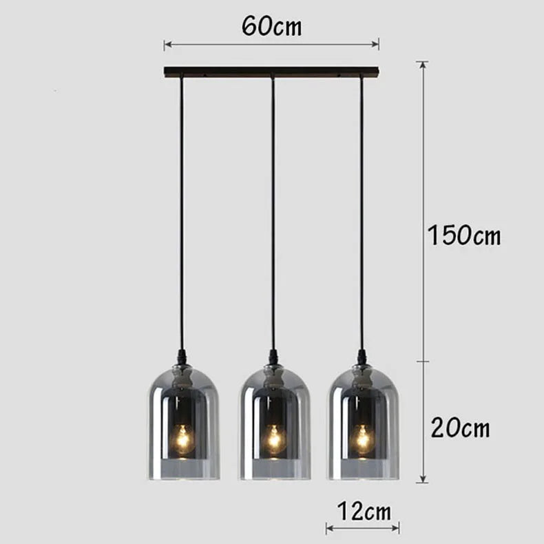Moderne Hanglamp – Glas & IJzer, 1 of 3 Koppen, Dimbaar