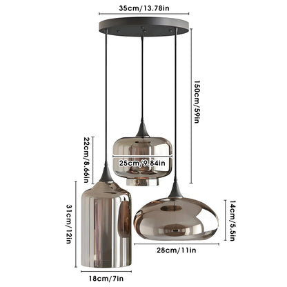 Modern Glass Pendant Chandelier - 3-Light Fixture with Irregular Design