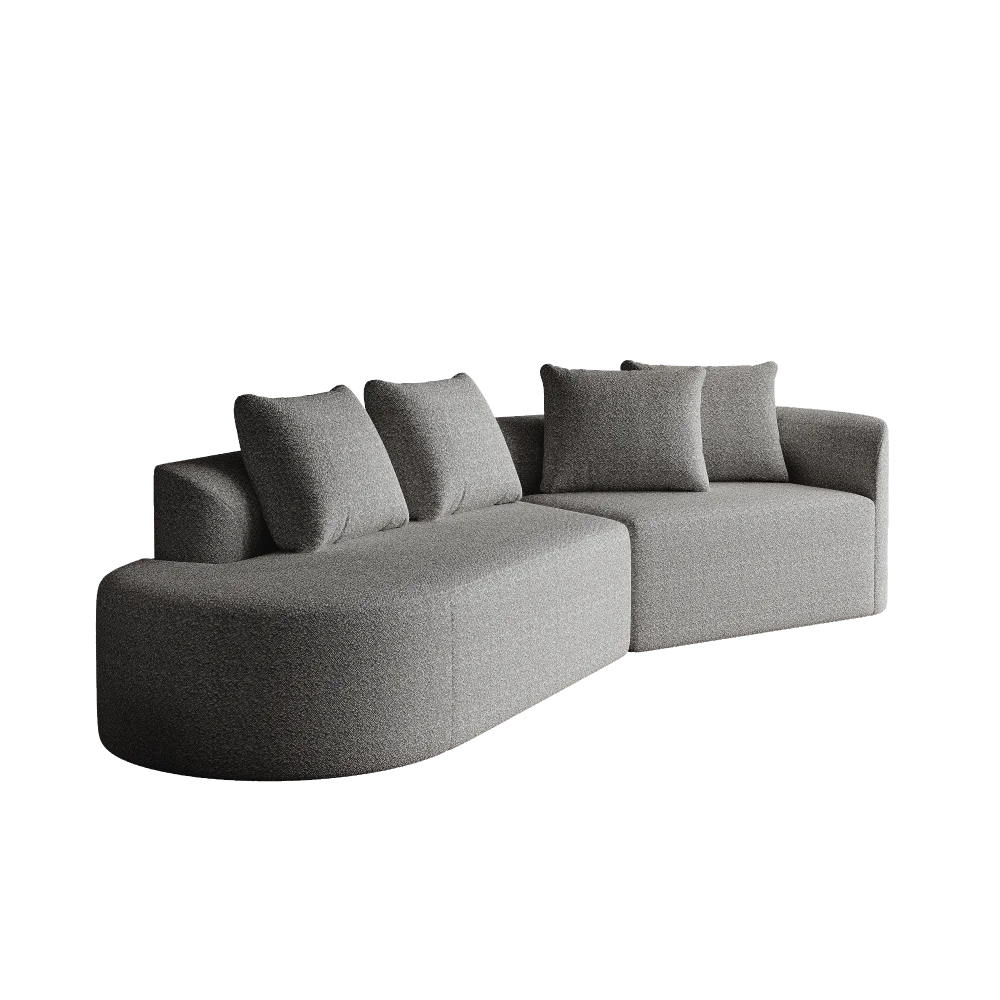 Luxe donkergrijze chenille cloudbank - 4-zits gebogen hoekbank 