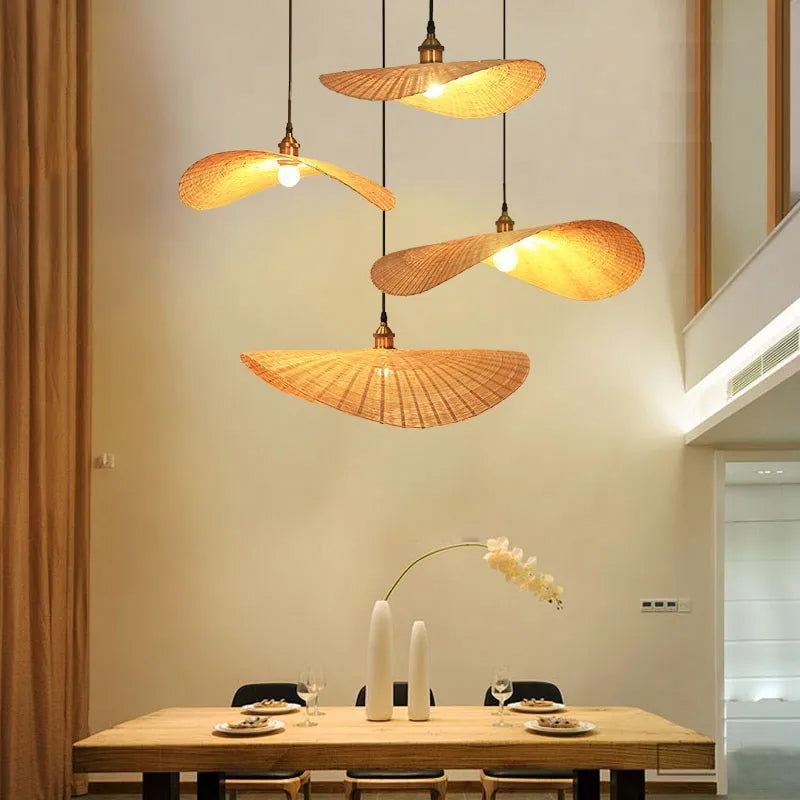 Moderne Aziatische handgemaakte bamboe weef hanglamp