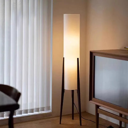 Japanse retro vloerlamp van massief hout - staande lamp met stoffen lampenkap