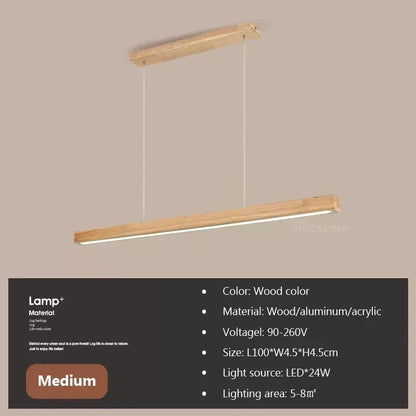 LED hanglamp - lange houten strip - keukeneilandverlichting