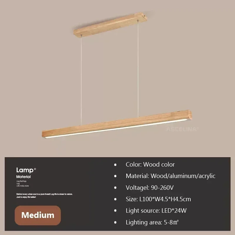 LED hanglamp - lange houten strip - keukeneilandverlichting