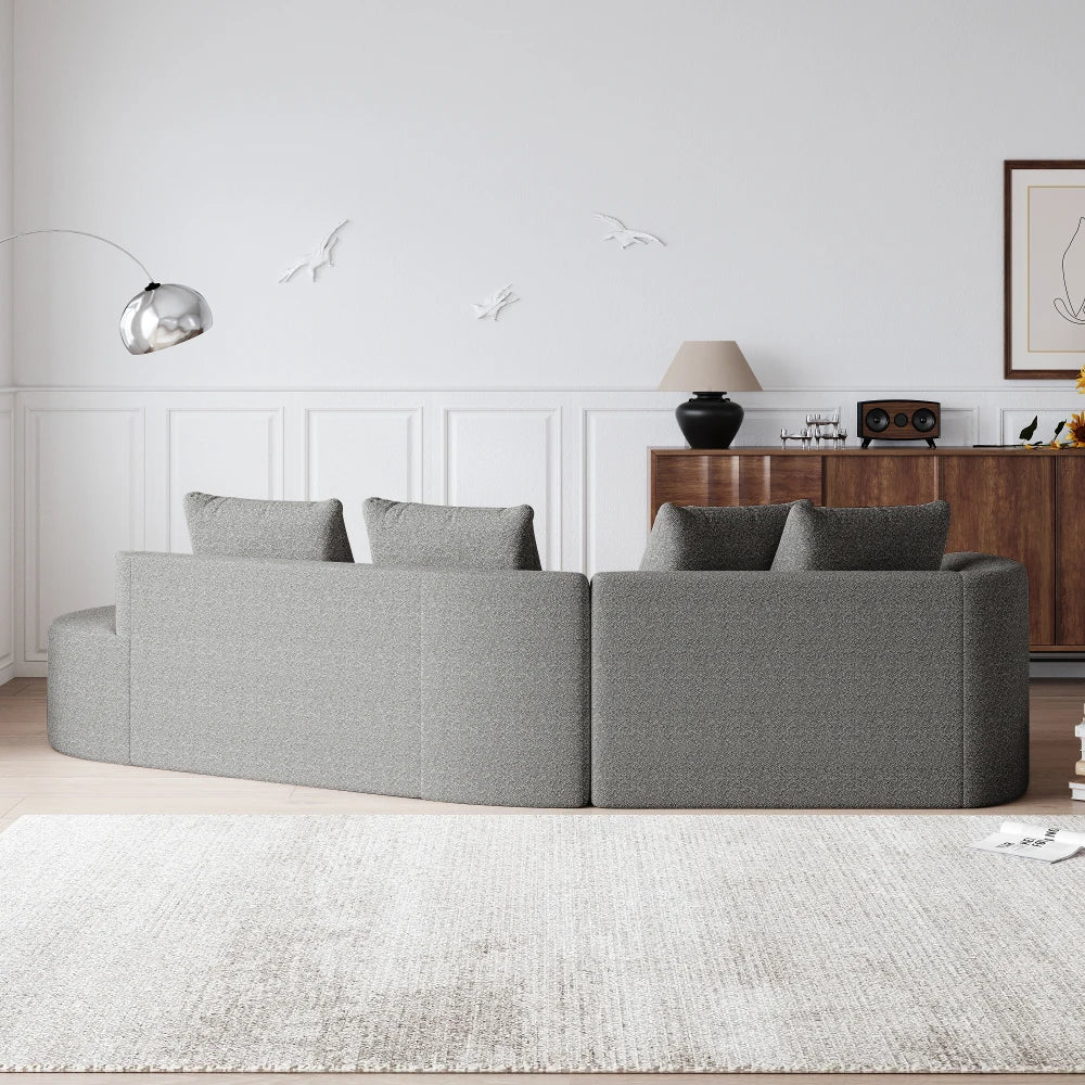 Luxe donkergrijze chenille cloudbank - 4-zits gebogen hoekbank 