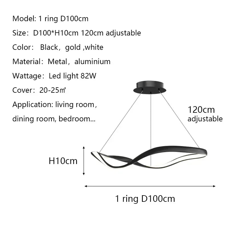 Moderne Golfvormige Ring LED Hanglamp - Circulaire Designer Kroonluchter