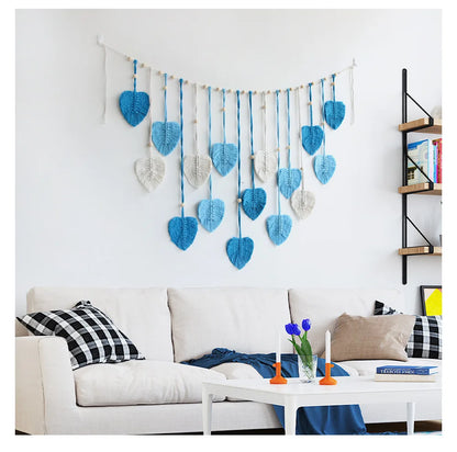 Boho Macramé Wanddecoratie met Bladeren – 120 × 75 cm