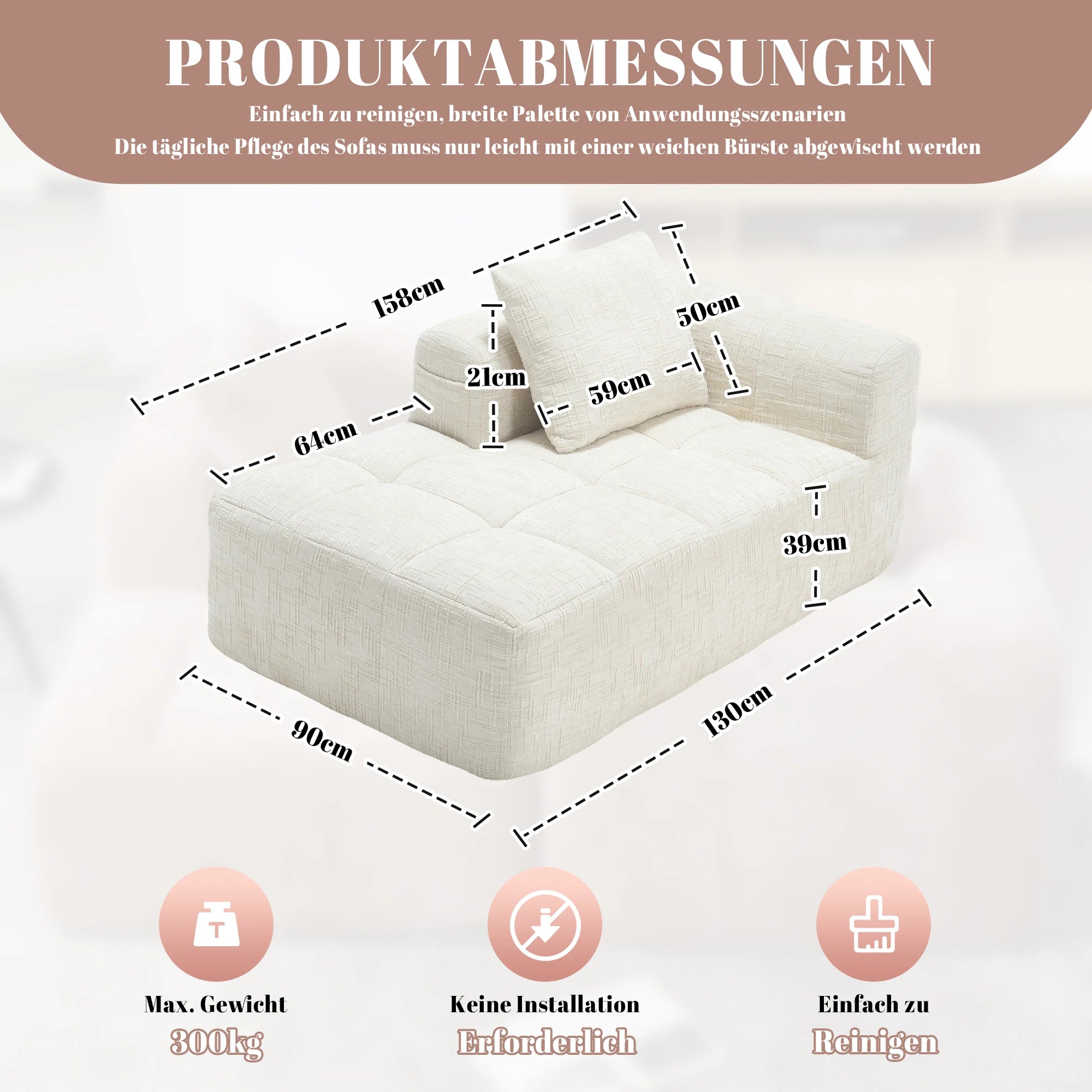 Luxe beige chenille chaise longue bank - 2-zits met opbergvakken 