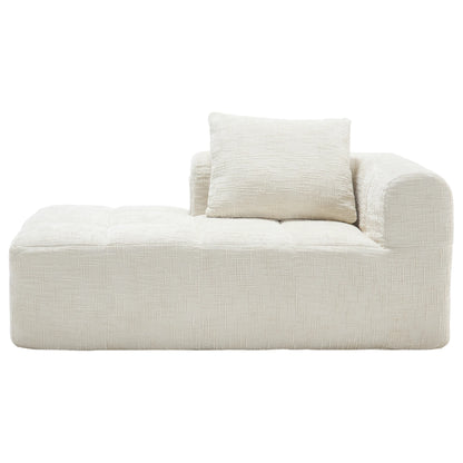 Luxe beige chenille chaise longue bank - 2-zits met opbergvakken 
