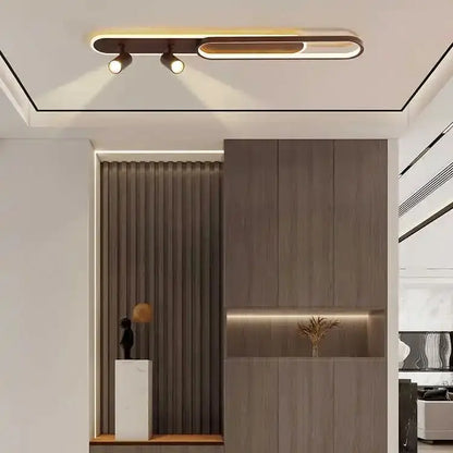 Lineair LED-plafondlicht met walnootafwerking en spot
